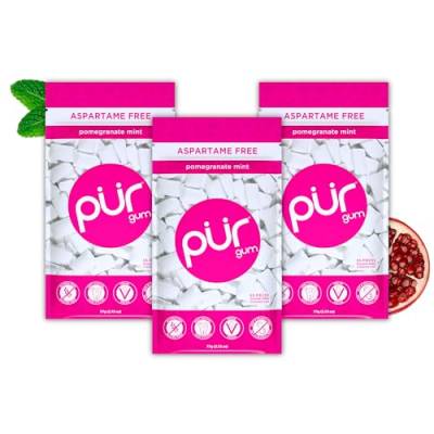 Pur Gum | Zuckerfreier Kaugummi | 100% Xylit | Vegan, Aspartamfrei, Glutenfrei & Diabetikerfreundlich | Natürlicher Kaugummi Mit Pomegranate Mint Geschmack, 55 Stück (3er Pack) von PUR