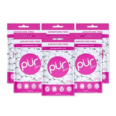 Pur Gum | Zuckerfreier Kaugummi | 100% Xylit | Vegan, Aspartamfrei, Glutenfrei & Diabetikerfreundlich | Natürlicher Kaugummi Mit Pomegranate Mint Geschmack, 55 Stück (6er Pack) von PUR