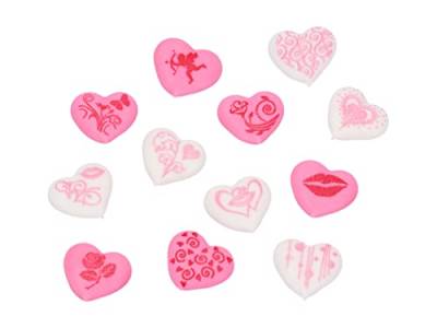 Zucker-Herzen mit verschiedenen Motiven, weiß-rosa, sortiert, 24 Stück von Pati-Versand