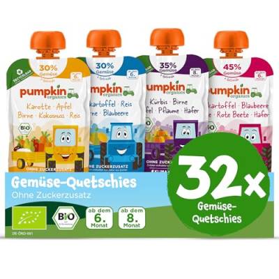 Pumpkin Organics 32er Pack QUERBEET Bio Gemüse Quetschies - Quetschie ohne Zuckerzusatz - Babynahrung für Babys ab dem 8. Monat - vegetarisch (32x100g) von Pumpkin Organics