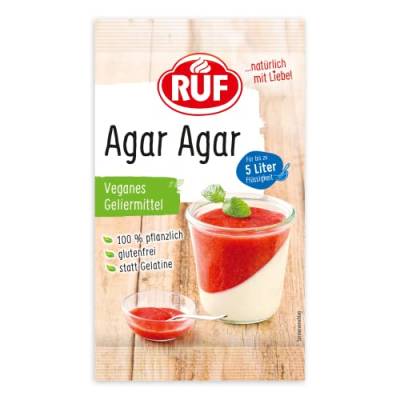 RUF Agar Agar, veganes Geliermittel in Pulverform, für bis zu 5 Liter Flüssigkeit, pflanzliches Gelatine, vegan und glutenfrei, 1 x 30g von RUF