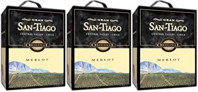 3 x SAN TIAGO MERLOT Bag in Box 3 Liter 13,5% vol. Incl. Goodie von Flensburger Handel von San-Tiago