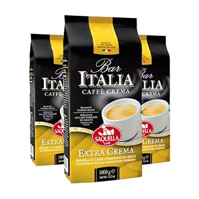 Saquella Caffe Saquella Espresso Bar Italia Extra Crema Bohnen, 3er Pack (3 x 1 kg) von Saquella