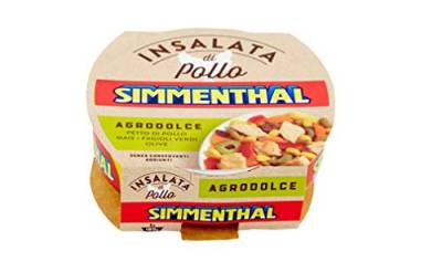 6x Simmenthal Insalata Di Pollo Agrodolce Süß-saurer Hühnersalat Hühnerbrust mit Mais, grünen Bohnen und Oliven Frei von Konservierungsstoffen Fertiggericht 160g von Simmenthal