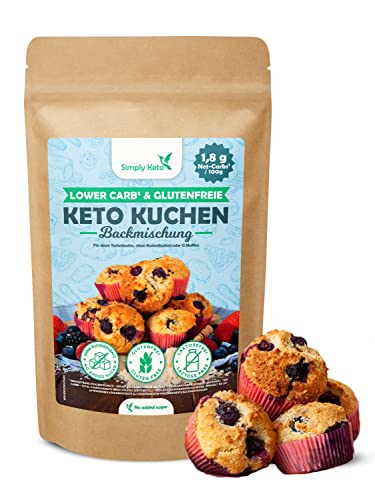 Simply Keto Lower Carb* Kuchen Backmischung - Cake Mix für 12 Muffins, einen Kastenkuchen oder Tortenboden - Nur 1,8g Netto-Kohlenhydrate pro 100g - Geeignet für Low Carb & Ketogene Ernährung - 350g von Simply Keto