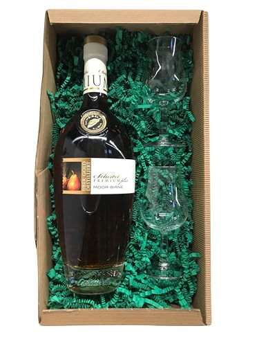 Scheibel Premium Plus Moor-Birne Brandy 40% Vol. + 2 hochwertige Gläser im Oster-Geschenkset (1 x 0,7 Ltr) von Tabakland ...ALLES WAS ANMACHT!