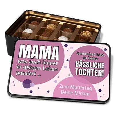 Pralinen-Geschenkbox personalisiert mit Wunschtext „Mama, zumindest hast du keine hässliche Tochter“ – mit 12 Schokolade-Pralinen - Muttertags-Geschenke, süße Muttertagsgrüße (Mama, Tochter) von True Statements