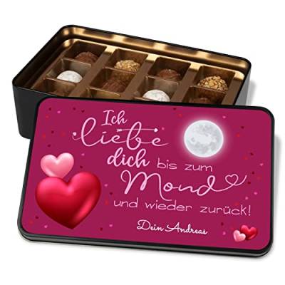 Pralinendose für Verliebte „Ich liebe dich bis zum Mond und wieder zurück! – personalisierte Geschenke für sie & ihn Weihnachten Valentinstag Muttertag Geburtstag (Pink) von True Statements