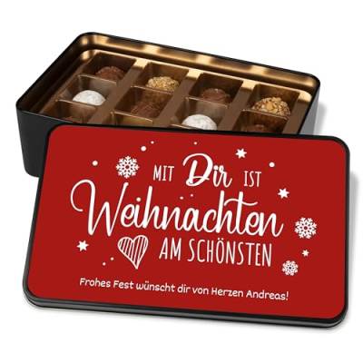 Pralinendose personalisiert „Mit Dir ist Weihnachten am schönsten“ - 12 Confiserie-Pralinen in Geschenkdose – Geschenk Weihnachten Schokolade Geschenkidee Wichteln von True Statements