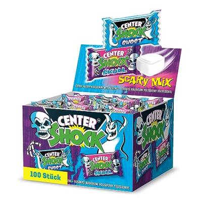 Center Shock Scary Mix, Box mit 100 Kaugummis, extra-sauer mit verschiedenen Sorten, ideal für Geburtstag, Pinata, Candy-Bar & Schultüte, 400g von Center Shock