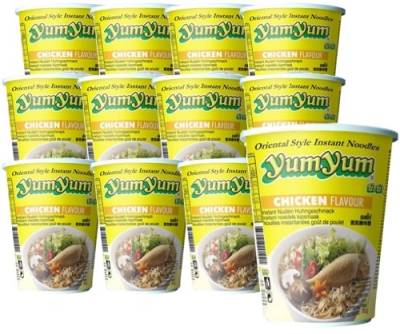 12 x Cup Nudelsuppe mit Chicken / Huhngeschmack - yumyum 70g - asiafoodland Spar-Set inkl. 3 x gratis Real Stevia Sticks (3x2 g) von Yum Yum