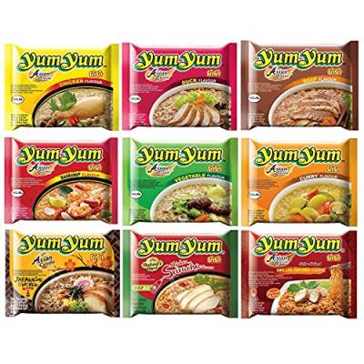 Yum Yum Nudeln | Thailändische | Instantnudeln | Mixkarton | Pack (60x60g) | 9 Geschmacksrichtungen (Huhn, Ente, Rind, Shrimp, Gemüse, Curry, Japanese , Sriracha, Grilled Chicken) von Yum Yum