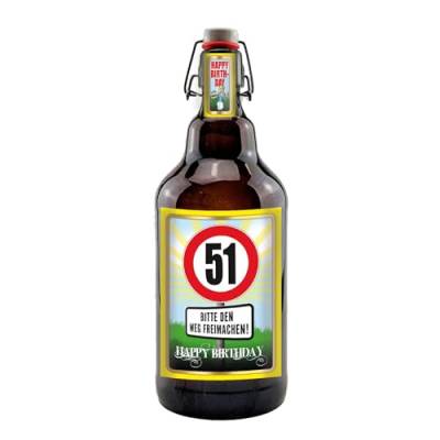 Alles Gute zum Geburtstag 2 Liter XXL-Flasche Bier mit Bügelverschluss (51 Jahre) von bierundmehr