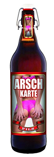 Arsch-Karte - 1 Liter Flasche Bier mit Bügelverschluss (keine Geschenkverpackung) von bierundmehr