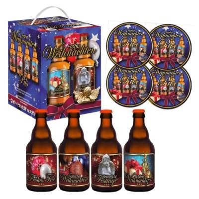 Frohe Weihnachten im Bierwürfel 4 Weihnachtsbiere mit 4 Sammlerdeckeln von bierundmehr
