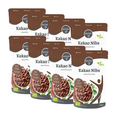 8 x borchers Bio Kakaonibs | Bio-Qualität | Roh | Schonend fermentiert | 200 g von borchers