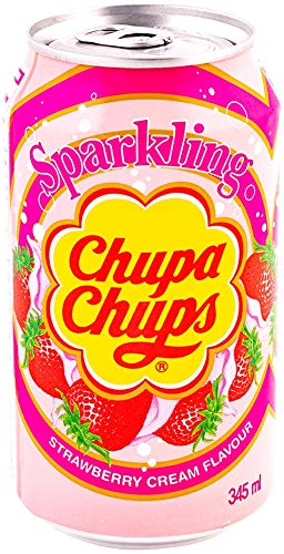 Chupa Chups Sparkling Strawberry & Cream Flavour Soda (24 x 0,345L Dose) EINWEG inkl. gratis FiveStar Kugelschreiber von strawberry