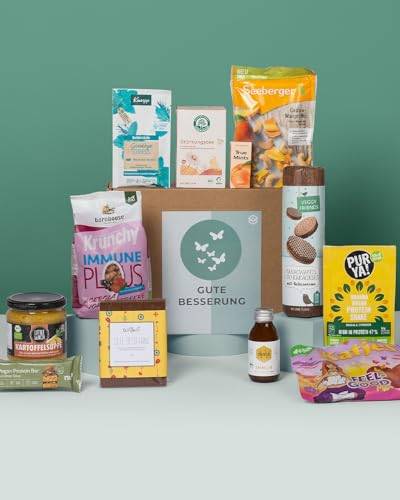 GUTE BESSERUNG BOX | Gute Besserung Geschenk Paket mit Snacks & vielen Aufmerksamkeiten zur Genesung | Care Paket, Geschenkkorb Vegan von veganbox get inspired