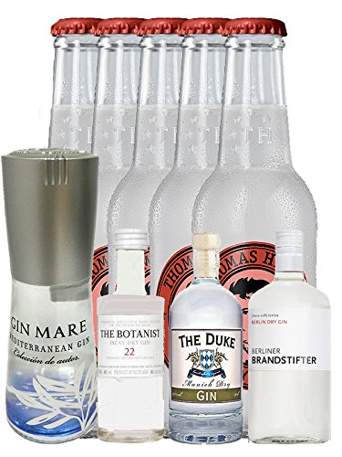 Gin Probierset 1 x Gin Mare 0,1 Liter + Botanist 5 cl + Duke 5 cl + Brandstifter 0,1 Liter + 5 Thomas Henry Spicy Ginger 0,2 Liter von ............................