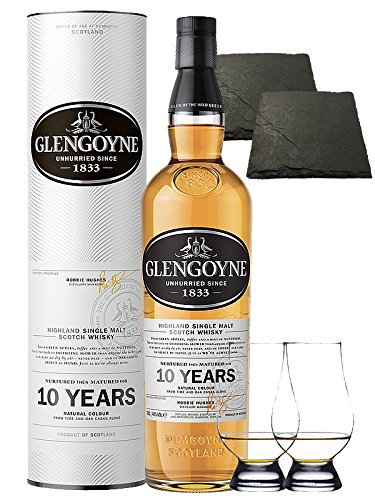 Glengoyne 10 Jahre Single Malt Whisky 0,7 Liter + 2 Glencairn Gläser + 2 Schieferuntersetzer quadratisch ca. 9,5 cm von ......