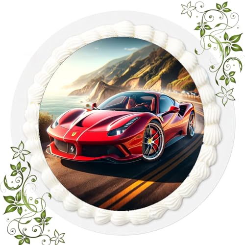 Für den Geburtstag ein Tortenbild, Zuckerbild mit Motiv Ferrari, Essbares Foto für Torten, Tortenbild, Tortenaufleger Ø 20cm FONDANT Muscle Car Nr. 3 von "