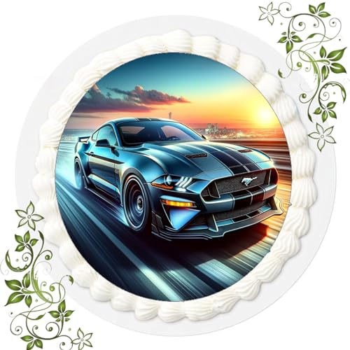 Für den Geburtstag ein Tortenbild, Zuckerbild mit Motiv Ford Mustang, Essbares Foto für Torten, Tortenbild, Tortenaufleger Ø 20cm FONDANT Muscle Car Nr. 8 von "