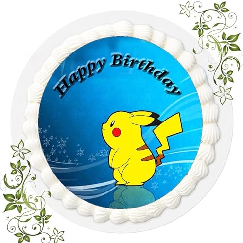 Für den Geburtstag ein Tortenbild, Zuckerbild mit dem Motiv: Pokemon Pikachu, Essbares Foto für Torten, Tortenbild, Tortenaufleger Ø 20cm FONDANT Pokemon Pikachu Nr. 16 von "