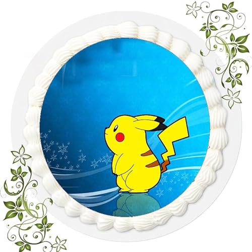 Für den Geburtstag ein Tortenbild, Zuckerbild mit dem Motiv: Pokemon Pikachu, Essbares Foto für Torten, Tortenbild, Tortenaufleger Ø 20cm FONDANT Pokemon Pikachu Nr. 5 von "