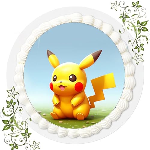 Für den Geburtstag ein Tortenbild, Zuckerbild mit dem Motiv: Pokemon Pikachu, Essbares Foto für Torten, Tortenbild, Tortenaufleger Ø 20cm FONDANT Pokemon Pikachu Nr. 8 von "