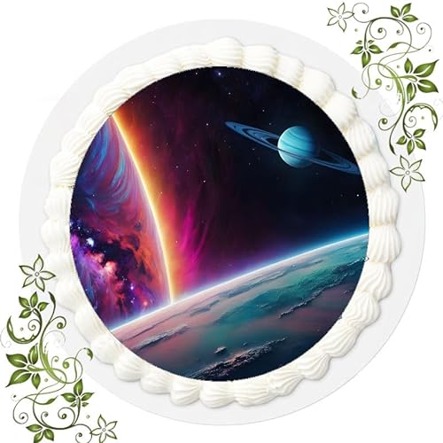 Für den Geburtstag ein Tortenbild, Zuckerbild mit dem Motiv: Weltraum Galaxy, Essbares Foto für Torten, Tortenbild, Tortenaufleger Ø 20cm FONDANT Galaxy Nr. 8 von "