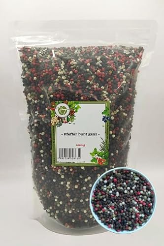 K T 1000 g / 1 Kg Pfeffer bunt ganz - Pfefferkörner - Perfekt für Mühle & Mörser von K T