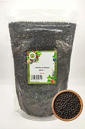 K T 1000 g / 1 Kg Pfeffer schwarz ganz schwarze Pfefferkörner ganz - Perfekt für Mühle & Mörser von K T