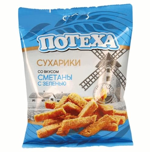 Potecha Zwieback Snack aus geröstetem Weizenbrot mit Sauerrahm- Geschmack und Kräuter 3x80g von Потеха