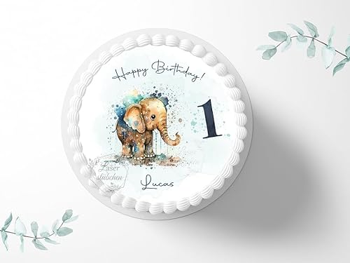 Tortenaufleger Babyelefant ⌀20cm, Zuckerbild für den Geburtstag deines Kindes, Foto für Torten, Fondant 3054G von "