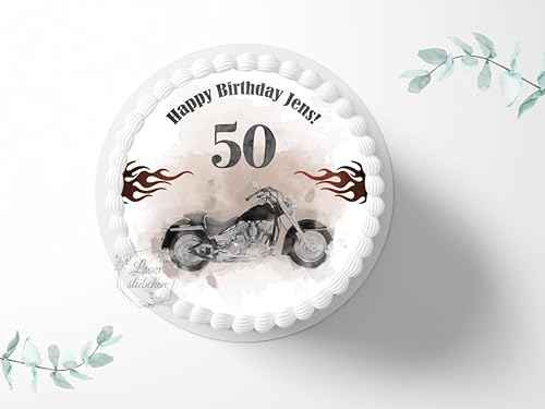 Tortenaufleger Motorrad personalisierbar zum Geburtstag, ⌀20cm Zuckerbild, Foto für Torten, Fondant 3032G von "