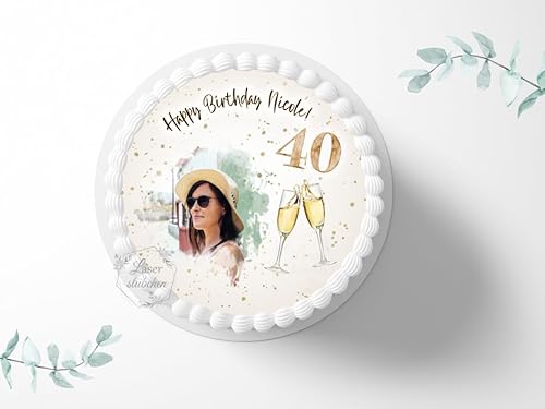 Tortenaufleger Sekt personalisierbar mit Bild zum Geburtstag, ⌀20cm Zuckerbild, Foto für Torten, Fondant 3055G Tortenaufleger Sekt personalisierbar mit Bild zum Geburtstag, ⌀20cm Zuckerbild, Foto für Torten, Fondant 3055G von "