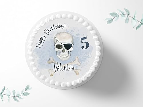 Tortenaufleger Totenkopf Pirat personalisierbar zum Geburtstag, ⌀20cm Zuckerbild, Foto für Torten, Fondant 3006G Tortenaufleger Totenkopf Pirat personalisierbar zum Geburtstag, ⌀20cm Zuckerbild, Foto für Torten, Fondant 3006G von "