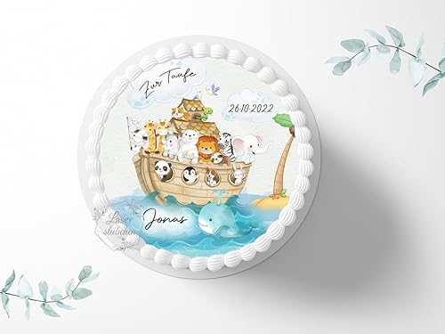 Tortenaufleger personalisierbar Arche Noah Taufe, ⌀20cm Zuckerbild, Foto für Torten, Fondant 5012T Tortenaufleger personalisierbar Arche Noah Taufe, ⌀20cm Zuckerbild, Foto für Torten, Fondant 5012T von "