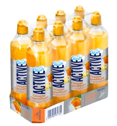 Active O² O Two Fresh Orange Sternfrucht (8 x 0,75l) - inkl. 2,00 Euro DPG EINWEG Pfand - mit natürlichem Adelholzener Mineralwasser und 20% Frucht · wenig Kohlensäure von 0.75