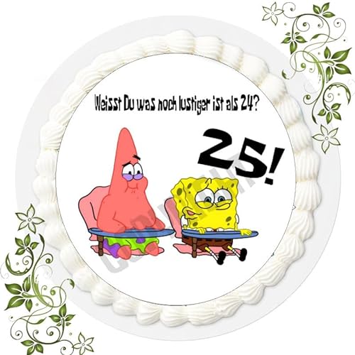 Fondant Tortenaufleger Tortenbild Geburtstag kompatibel mit Spongebob 25er Geburtstag NEU K2 von 000