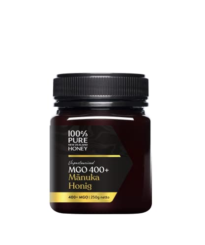 100% Pure Manuka Honig MGO 400+ - Rohhonig hergestellt und abgefüllt in Neuseeland mit zertifiziertem Methylglyoxal Gehalt - Natürlicher Immunsystem-Booster - 250g 100% Pure Manuka Honig MGO 400+ - Rohhonig hergestellt und abgefüllt in Neuseeland mit zertifiziertem Methylglyoxal Gehalt - Natürlicher Immunsystem-Booster - 250g von 100% Pure New Zealand Honey