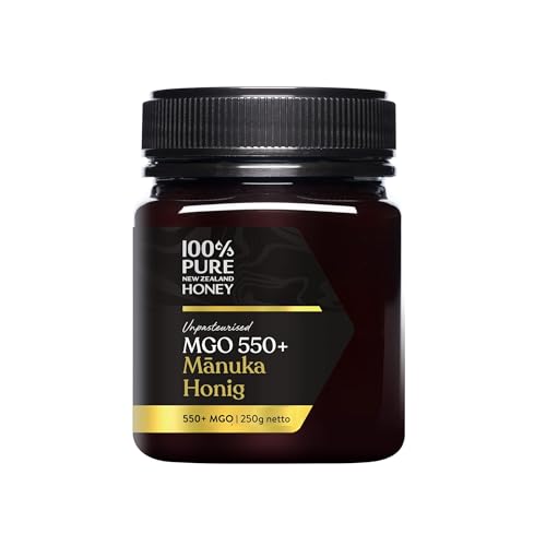 100% Pure Manuka Honig MGO 550+ - Rohhonig hergestellt und abgefüllt in Neuseeland mit zertifiziertem Methylglyoxal Gehalt - Natürlicher Immunsystem-Booster - 250g von 100% Pure New Zealand Honey