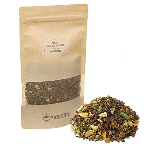 1000tees Kräutertee Tulsi Orange Ingwer mit Ingwer-Orange-Geschmack, würzig, mittelkräftig, erdig, zitrus-fruchtig, frisch abgefüllt 500g von 1000tees