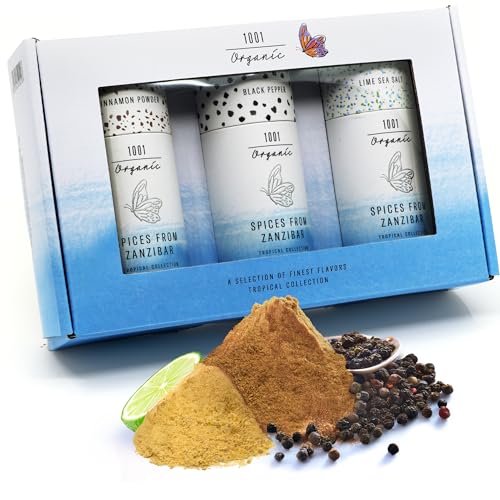 1001 Organic Geschenkset, Gewürze aus Sansibar 160 g, Schwarzer Pfeffer Zimtpulver Limetten Meersalz, Gewürze Spices, Gewürzmischung, Gewürz-Geschenk, Gewürzset, Gewürzbox 1001 Organic Geschenkset, Gewürze aus Sansibar 160 g, Schwarzer Pfeffer Zimtpulver Limetten Meersalz, Gewürze Spices, Gewürzmischung, Gewürz-Geschenk, Gewürzset, Gewürzbox von 1001 Organic