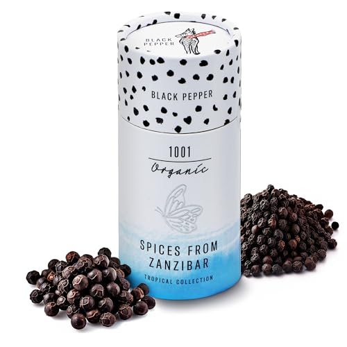 1001 Organic schwarzer Pfeffer 50 g ungemahlen aus Sansibar - frische, ganze Pfefferkörner aus den Tropen - black pepper - für Pfeffermühle - intensiver Geschmack und Aroma 1001 Organic schwarzer Pfeffer 50 g ungemahlen aus Sansibar - frische, ganze Pfefferkörner aus den Tropen - black pepper - für Pfeffermühle - intensiver Geschmack und Aroma von 1001 Organic
