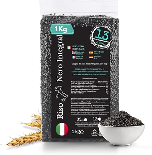 1 kg schwarzer Vollkorn Reis "Riso Nero" – Ideal für Reissalat – Gourmet-Risotto – Glutenfrei – Hergestellt in Italien – Made in Italy - Reich an Vitamin B1 – Hoher Proteingehalt von 13 di Ilaria