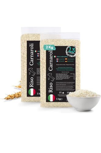 Italienischer Carnaroli-Reis 2 Kg - Hergestellt in Italien - Glutenfrei - Made in Italy - Super Sparpaket 2 Kg - Riso Italiano - hochwertige italienische Küche von 13 di Ilaria
