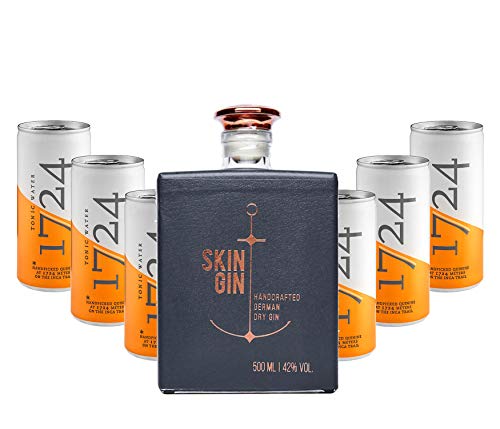 Gin Tonic Set - Skin Gin German Handcrafted Dry Gin 50cl (42% Vol) + 6x 1724 Tonic Water Dosen 200ml inkl. Pfand EINWEG -[Enthält Sulfite] von 1724-1724