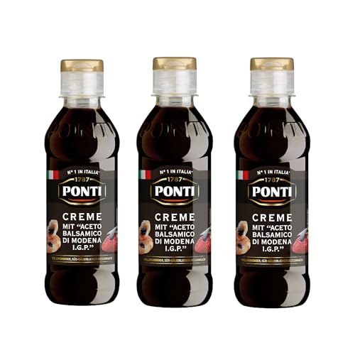 Ponti, Balsamico-Essig aus Modena I.G.P. Glasur, ideal für alle Rezepte, voller und süß-säuerlicher Geschmack mit moderatem Säuregehalt, 100% Made in Italy, 3 X 250g von Ponti