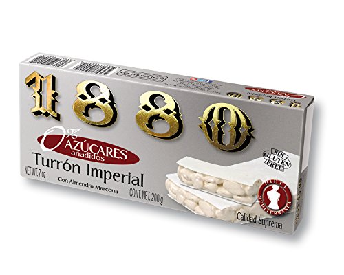 1880 - Imperiales Turrón ohne Zuckerzusatz, knusprige Textur, höchste Qualität, in Portionen geschnittene Tafel, 0 % Zuckerzusatz, traditionelles Turrón, glutenfrei, Mandel, 200 Gramm von 1880